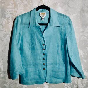 Vintage Talbots Irish Linen Button-Up Shirt Jacket | Aqua Blue | Size 10